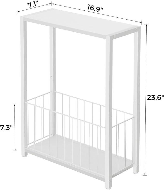 Narrow Side Table with Magazine Holder, Skinny End Table Perfect - Image 3