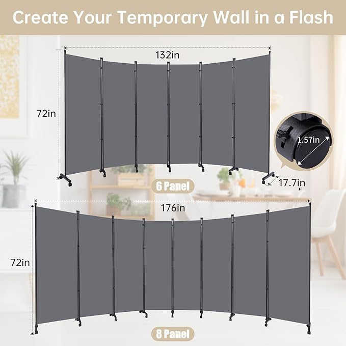 Room Divider 6 Panel Room Dividers/Wheels, Fabric Room Divider Panel - Image 6