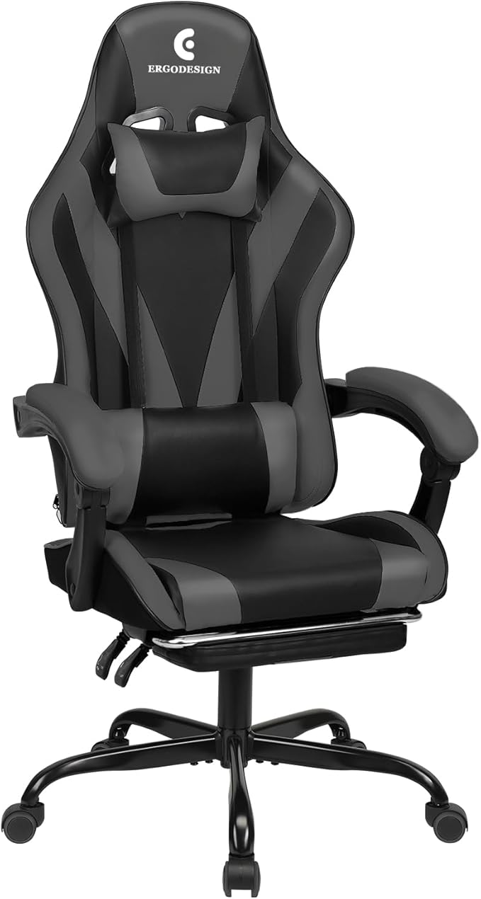 Gaming Chair with Linkage Armrest & Footrest, High Back Video Gaming Chair by Ergodesign