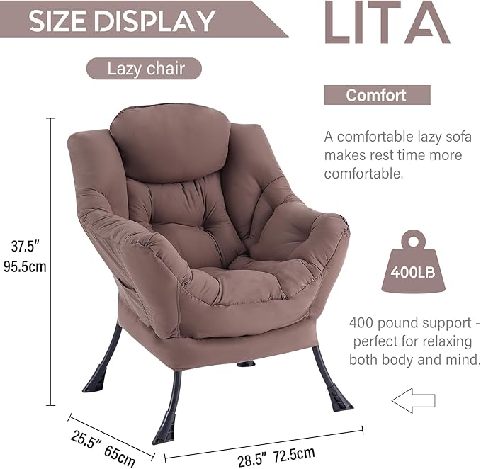 LITA Lazy Chair with Ottoman, Modern Accent Leisure Upholstered Sofa, - Image 3