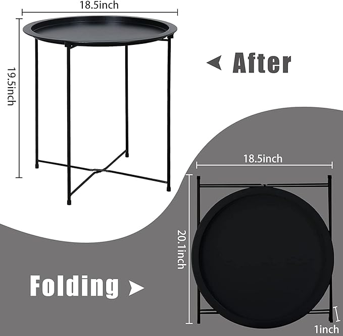 Garden 4 you End Table 2 PCS Metal Side Table Black Round Folding Tray Cyan - Image 3