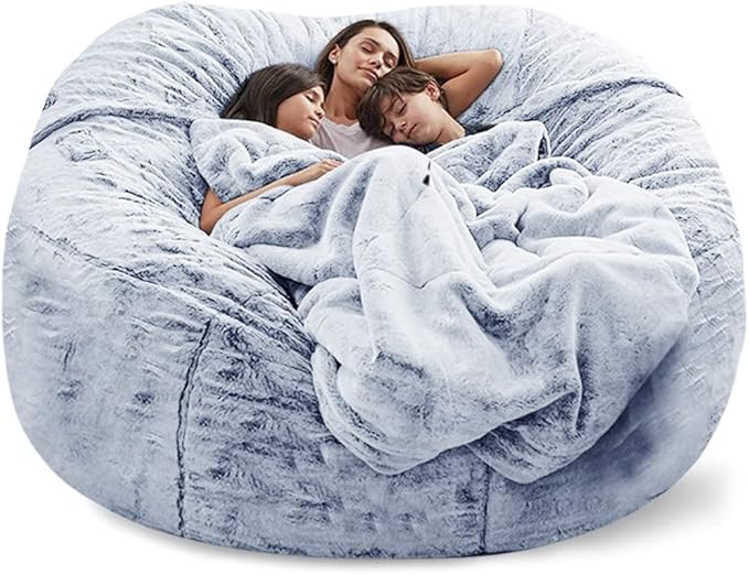 Giant Fur Bean Bag Chair Cover for Kids Adults, Living Room Furniture Big Round by LLPCKPB