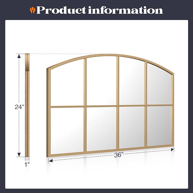 Wide Arched Mirror, Antique Brass Farmhouse Mirrors - Image 5