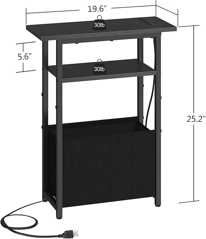 Narrow Side Table with Charging Station, Small End Table - Image 3