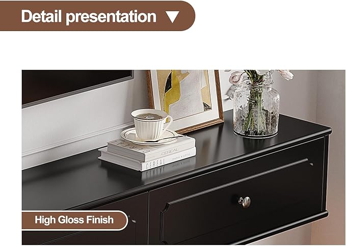Retro Floating TV Console with 3 Doors, Wall Mounted TV Cabinet, Contemporary - Image 8
