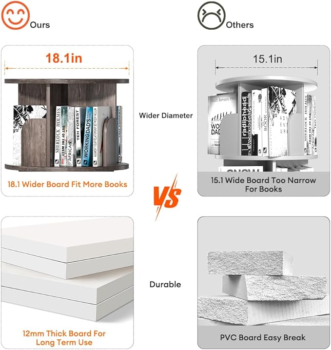 Nidouillet Rotating Bookshelf, Revolving Bookcase 360 Display Round Bookshelf - Image 6