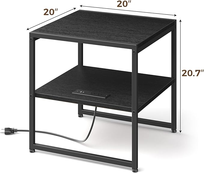 Tatub 20" End Table with Charging Station, Industrial Square Side Table with - Image 3