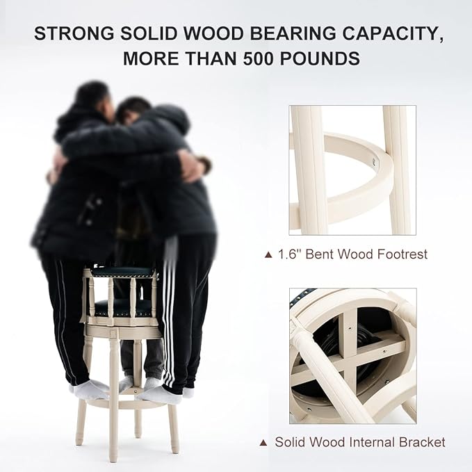 Cow top Leather Wooden Bar Stools, 360 Degree Swivel Bar Height Chair - Image 7