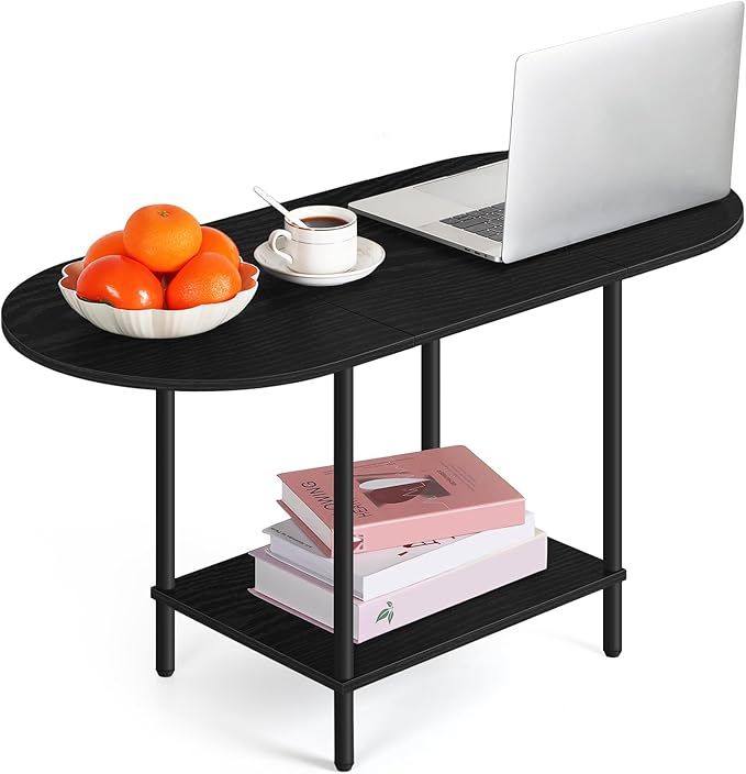 Black Coffee Table for Living Room, 2-Tier Small Oval Center Table, Mid Century - Image 3
