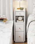 Narrow Nightstand with 3 Drawers, Solid Wood Small Nightstand White, Modern by AQIMUELE-Solidwoodfurniture
