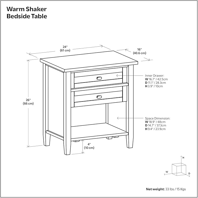 SIMPLIHOME Warm Shaker SOLID WOOD 24 inch Wide Transitional Bedside Nightstand - Image 3