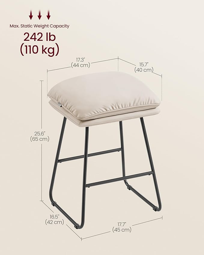 VASAGLE Bar Stools Set of 2, Counter Height Bar Stools, Leather Counter Stools - Image 2