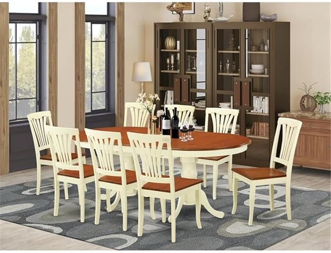 East West Furniture PLAV9-WHI-W 9 Piece Dining Set Includes an Oval Dining Room - Image 2