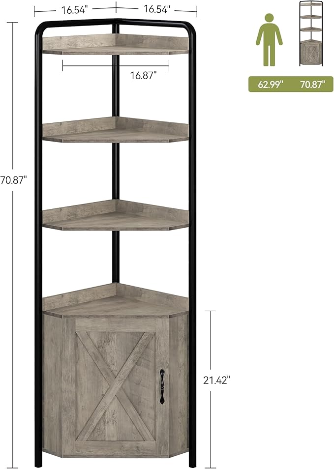 IDEALHOUSE 70.9 Inch Corner Cabinet 5-Tier Tall Corner Cabinet Farmhouse - Image 2