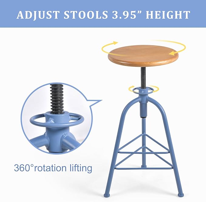 Industrial Bar Stools-Set of 2 24.4-28.3inch Counter Height Kitchen - Image 5