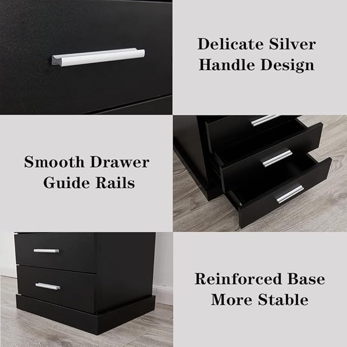Black LED Nightstand with Charging Station, Side Table with 3 Drawers and Light - Image 7
