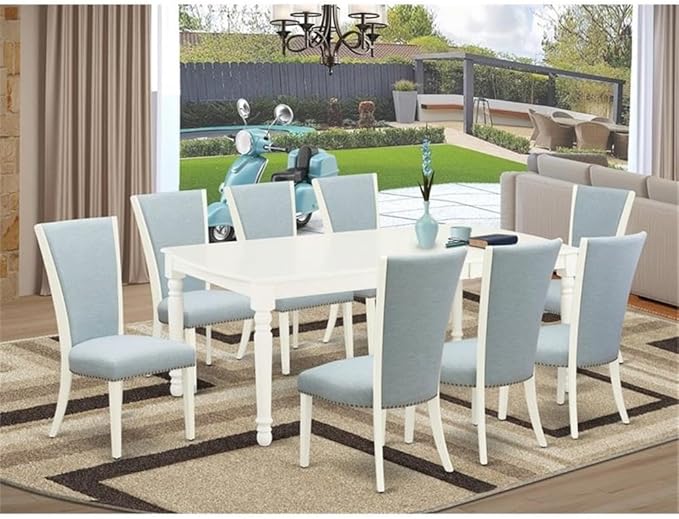 East West Furniture DOVE9-LWH-15 9 Piece Kitchen Table Set Includes a Rectangle - Image 2