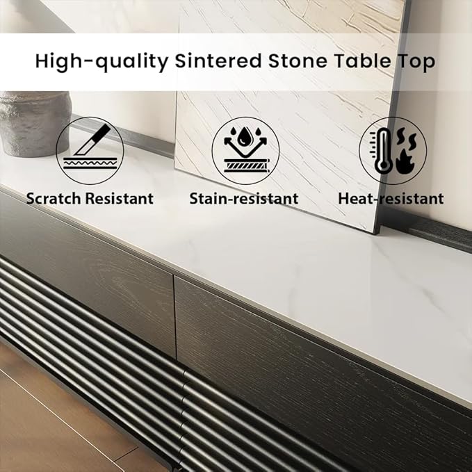 POVISON Fully-Assembled Mid Century Glossy Sintered Stone TV Stand, 70.87" Wood - Image 9