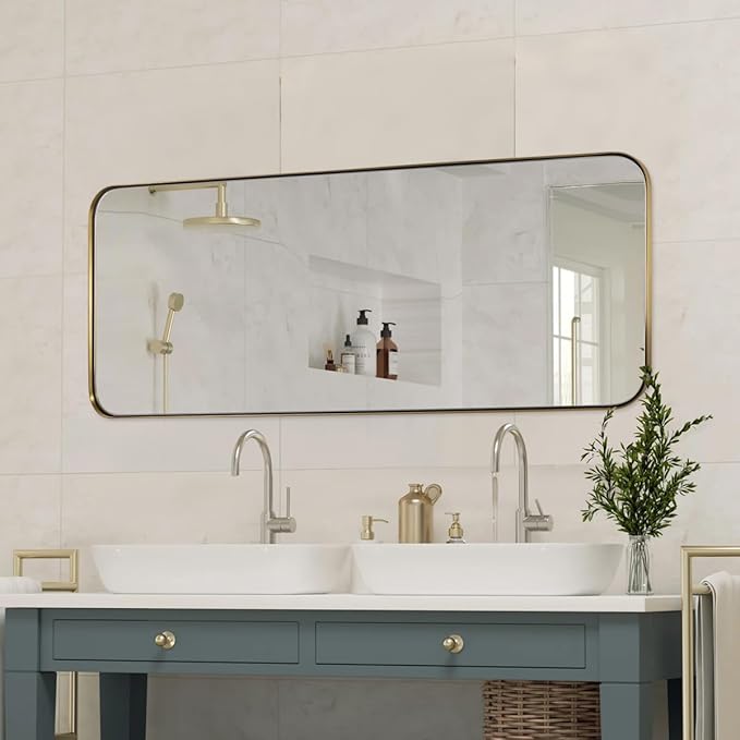 ANDY STAR 18" x 48" Full Length Wall Mirror, Large Brushed Gold Mirror - Image 7