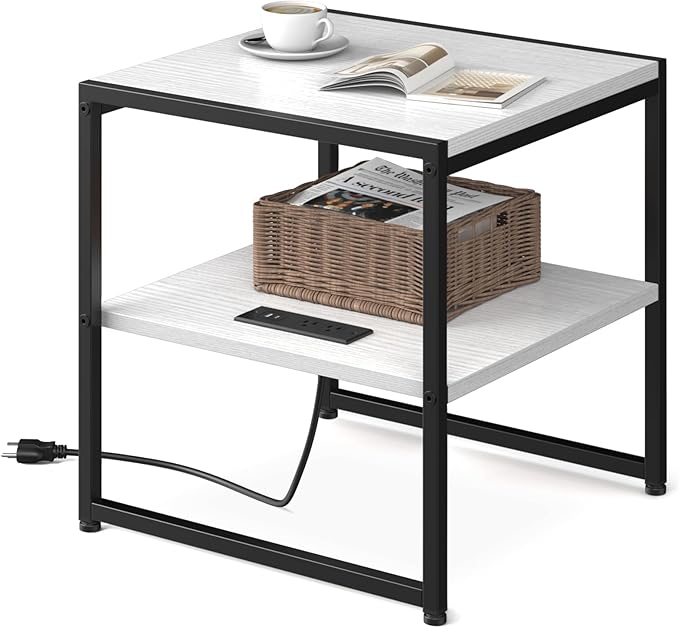 Tatub 20" End Table with Charging Station, Industrial Square Side Table with by Tatub