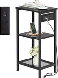 Tall End Table with Fast Charging Station, 3 Tier Narrow Side Table with by Cresohom
