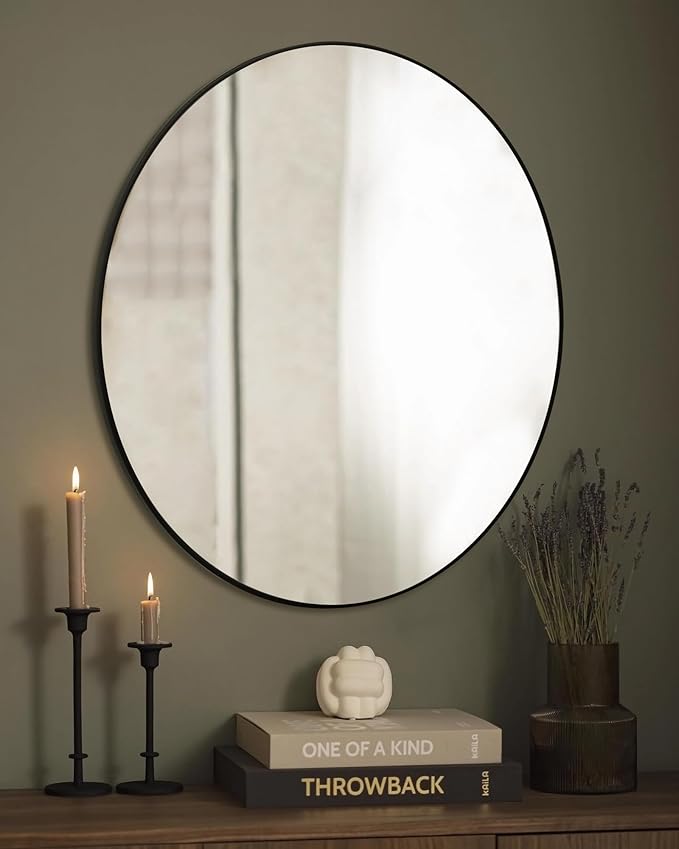 Black Round Mirror, Bathroom 24 Inch Vanity Wall Mirror, Modern Circle Mirror - Image 3