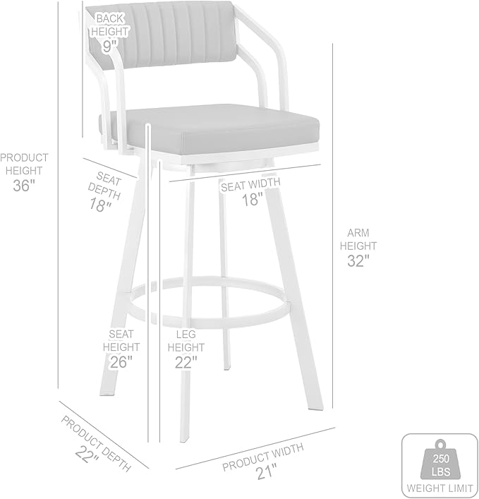Armen Living Scranton Modern 26" Seat Height Gray Faux Leather and Black Steel - Image 2