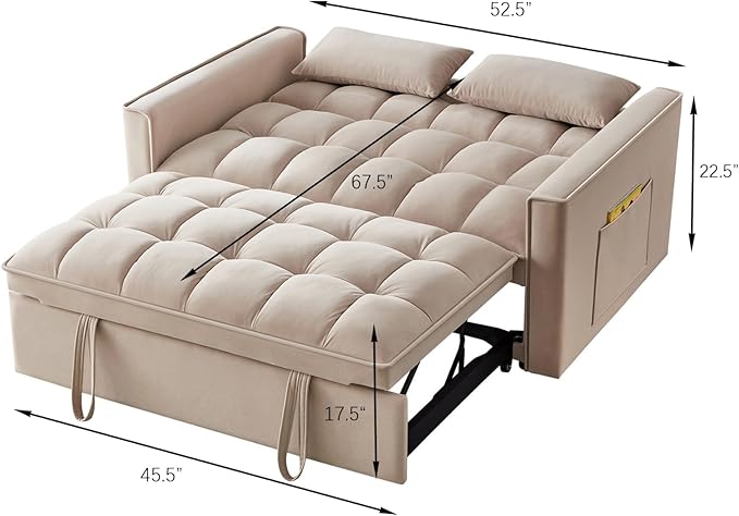 KEIKI Velvet Loveseat Convertible Sofa Bed Sleeper Chair - Image 3