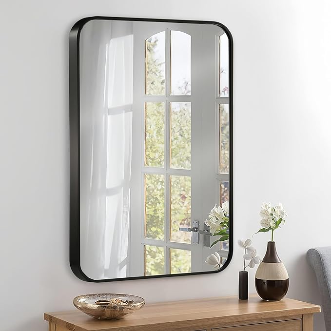 20x28 Inch Black Wall Mirror for Bathroom, Brushed Metal Framed Mirror - Image 8