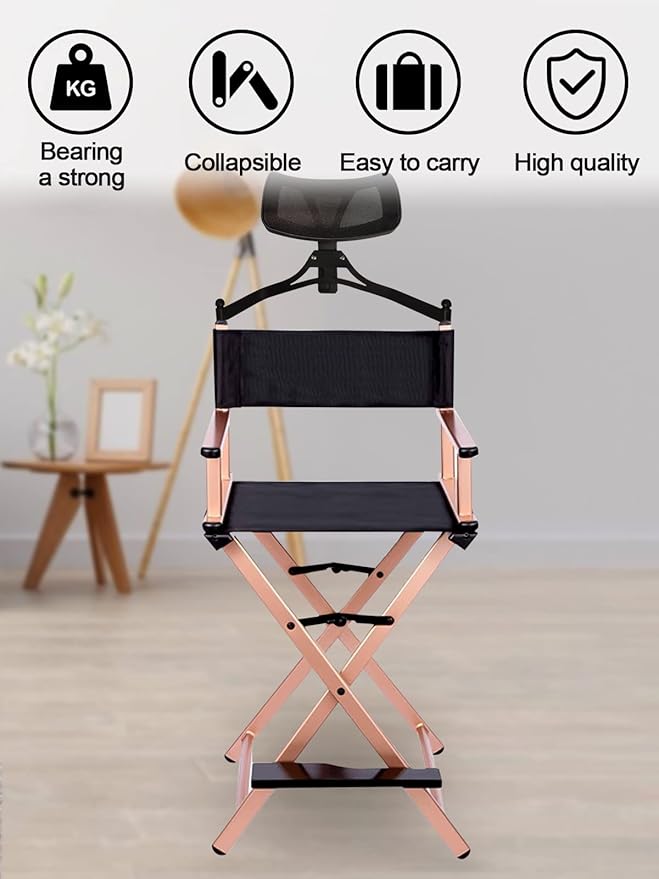 Lorvain Folable Makeup Artist Stool Chair, Protable Tall Folding Directors Chair - Image 7