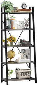 BON AUGURE 5-Tier Ladder Shelf, Industrial Leaning Bookcase, Wood and Metal by BONAUGURE