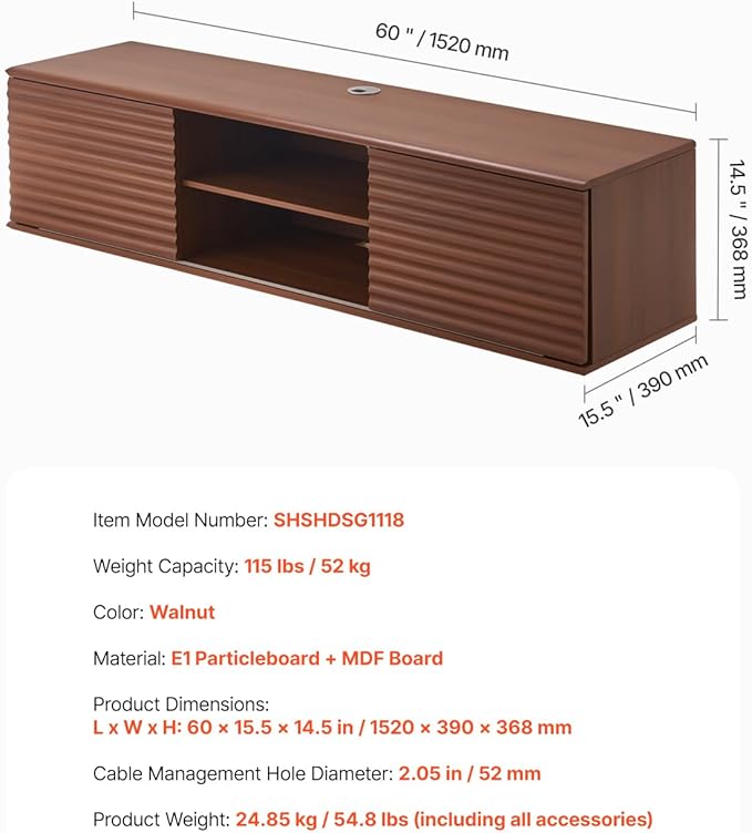 VEVOR Floating TV Stand, 2 Tiers Floating TV Shelf - Image 7