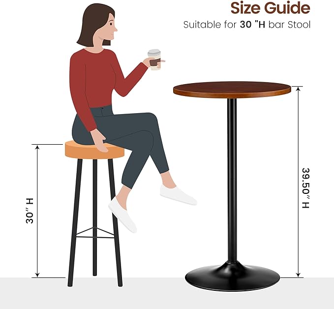Glitzhome 39.5" H Round Pub Bistro Table, Round Bar Table Wood Top - Image 3