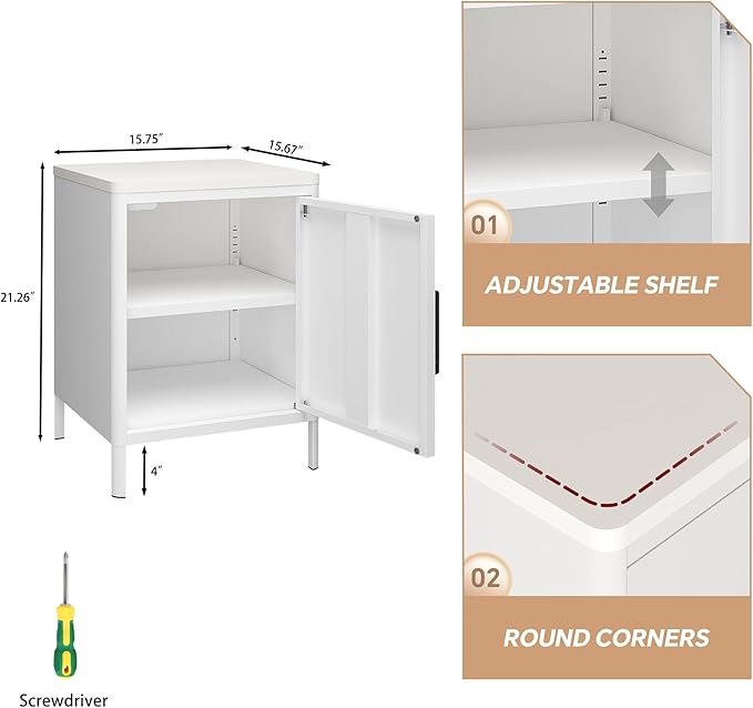 Nightstand with 1 Door, Metal Side Table with Wooden top - Image 3
