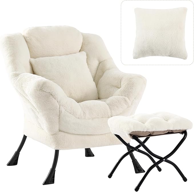 Large Lazy Chair with Ottoman, Accent Reading Chair with a Throw Pillow by HomeEastllyHome
