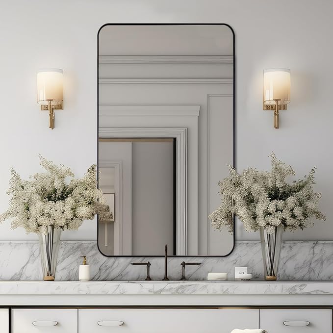 Black Mirrors for Bathroom, Modern Metal Frame Bathroom Vanity Mirror for Home - Image 2