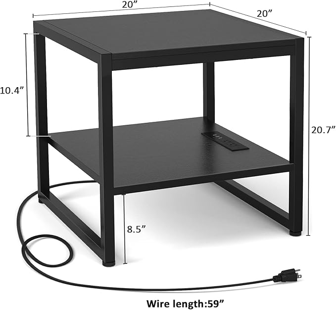 Homieasy End Table with Charging Station, 20 Inch Mini Fridge Stand with 2-Tier - Image 3