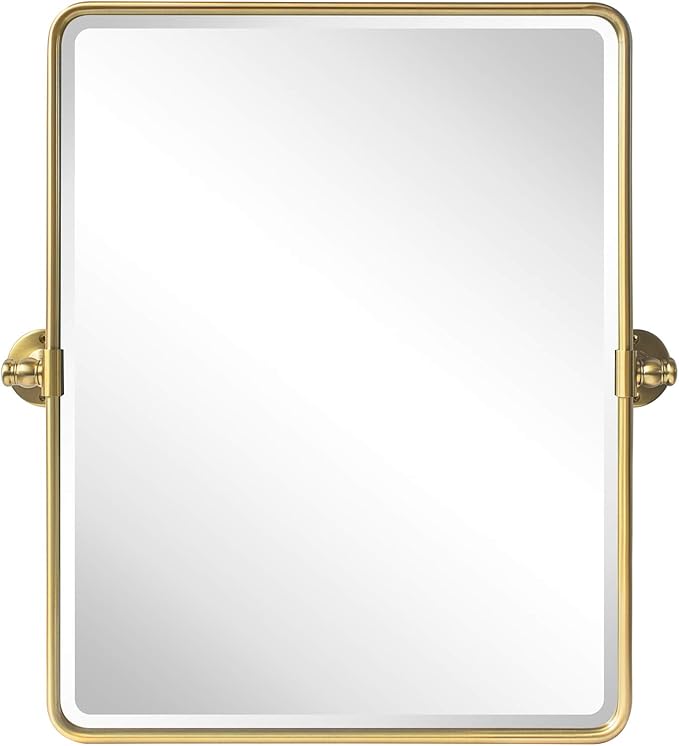 TEHOME 20 x 24 inch Farmhouse Gold Metal Framed Pivot Rectangle Bathroom Mirror - Image 2