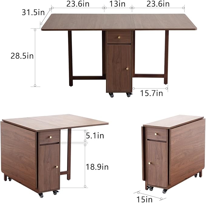 Walnut Drop Leaf Folding Dining Table - Image 3