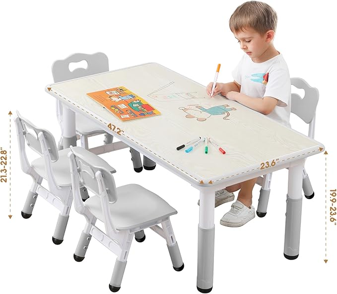 Kids Table and Chairs Set, Height Adjustable Desk - Image 7
