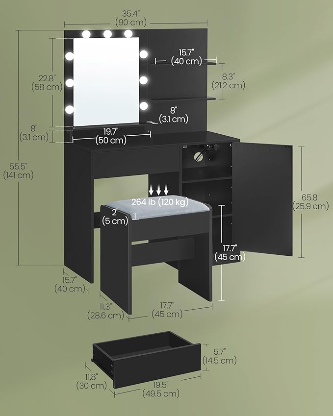 VASAGLE Vanity Desk with Mirror and Lights, 35.4-Inch Wide Makeup Vanity with - Image 6