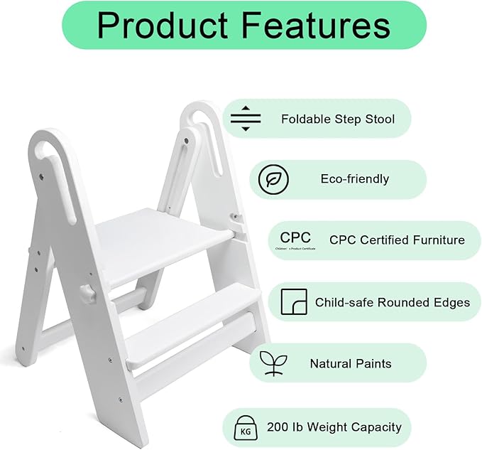 WOOD CITY Step Stool Foldable for Toddlers, Adjustable Kids Step Stool for - Image 6