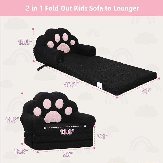 MONKISS Cat Paw Kids Couch, Toddler Chairs Comfy, Toddler Couch Bed Fold Out - Image 3