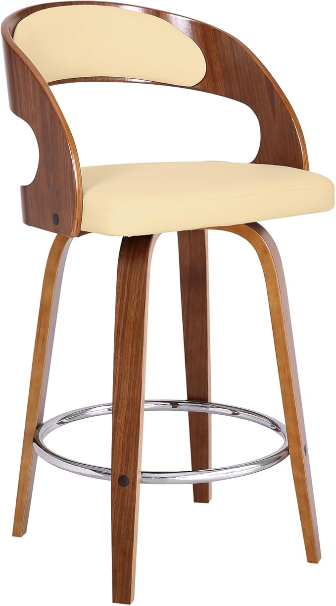 Armen Living Shelly 26" Counter Height Swivel Cream Faux Leather and Walnut by ArmenLiving