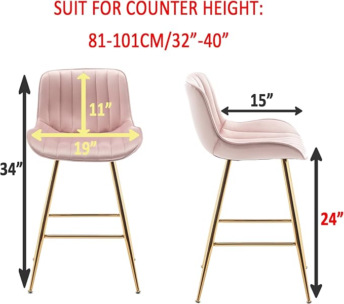 Sidanli Pink Bar Stools Set of 2, Velvet Counter Stools - Image 2