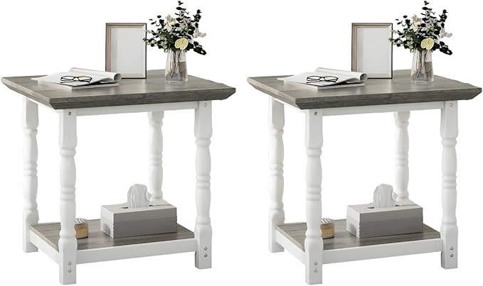 DWVO Farmhouse Square Coffee Table Set of 2, Antique Accent Side Table by DWVO