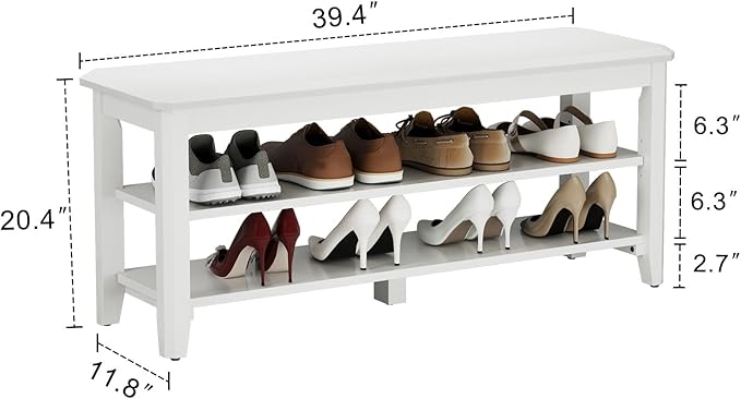Wood Shoe Rack Bench for Entryway, 2 Tier Shoe Rack for Front Door Entrance - Image 2
