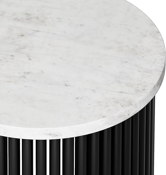 SIMPLIHOME Demy 18-inch Wide Metal Accent Table in White Marble/Black Metal - Image 7