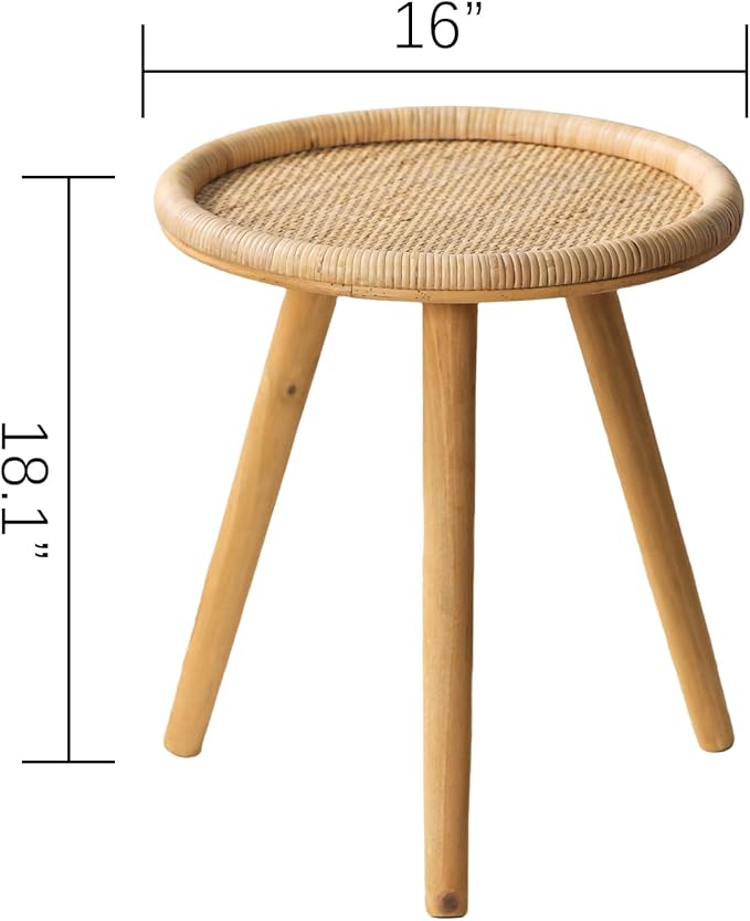 Rattan Round Coffee Table, Boho Circle Side Table End Table - Image 3