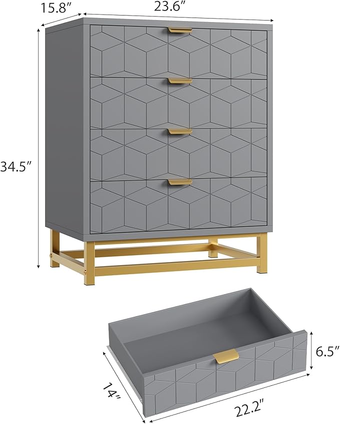 Grey Dresser, 4 Drawer Dresser for Bedroom, Modern Dressers - Image 2